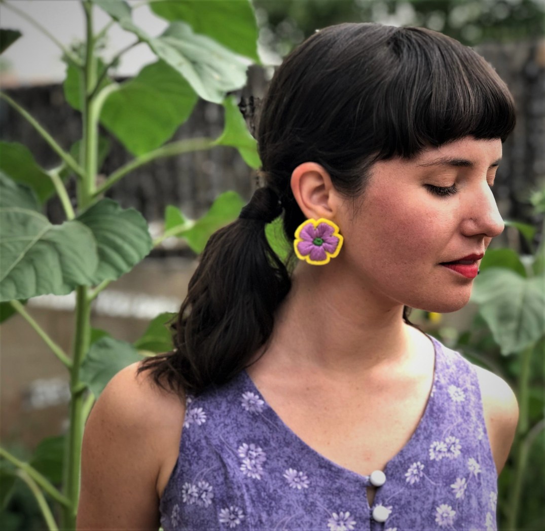 Alita's Mexican Curios - Flor No Me Olvides Embroidered Earrings